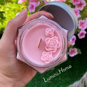 شمع مینیمال جار 6 ضلعی فتیله چوبی شمع اقتصادی شمع معطر